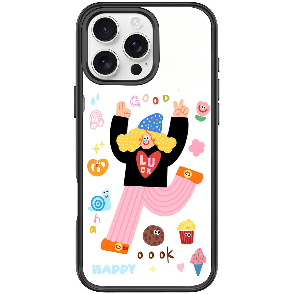 For iPhone 16 Pro Max Little Girl and Good Text Pattern Magnetic Phone Case(Black) - Shopkiz.com
