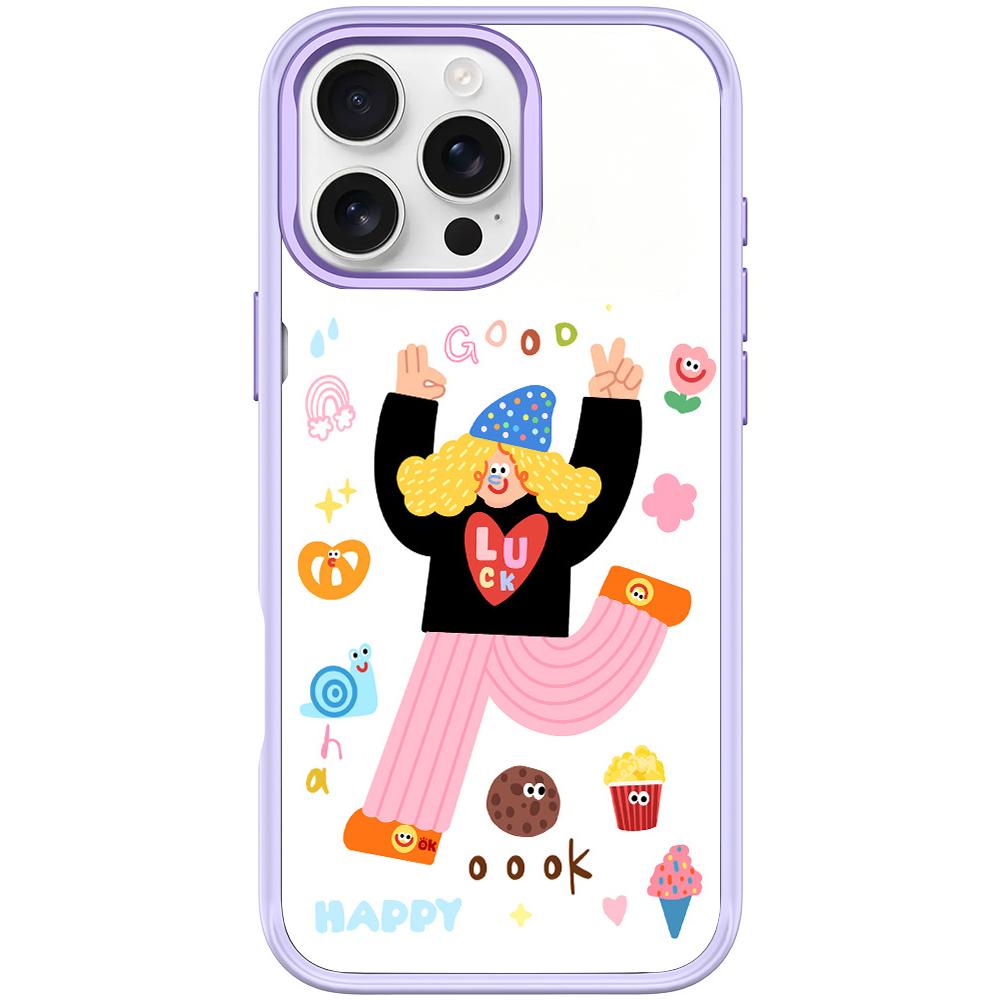 For iPhone 16 Pro Little Girl and Good Text Pattern Magnetic Phone Case(Light Purple) - Shopkiz.com