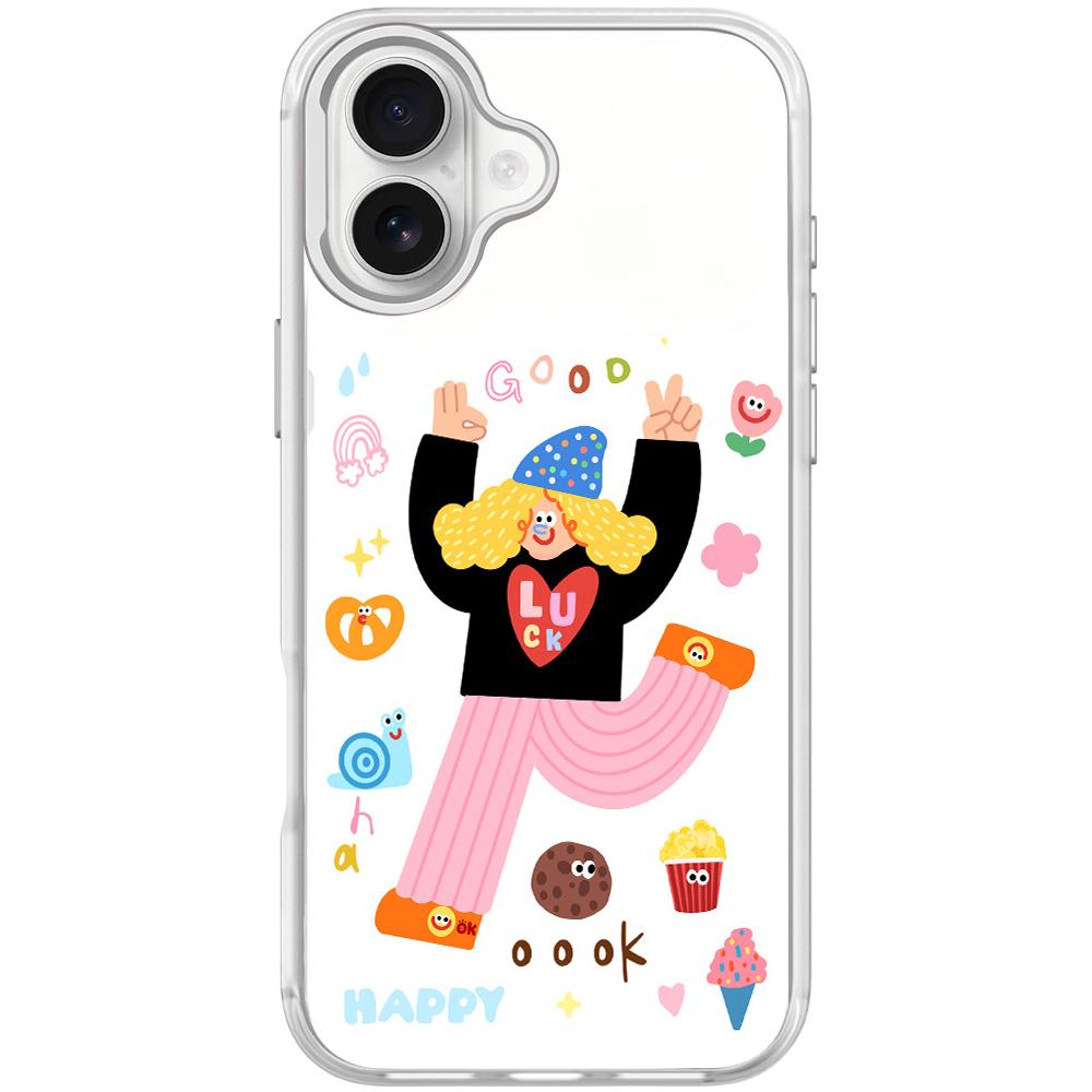 For iPhone 16 Plus Little Girl and Good Text Pattern Magnetic Phone Case(Transparent White) - Shopkiz.com