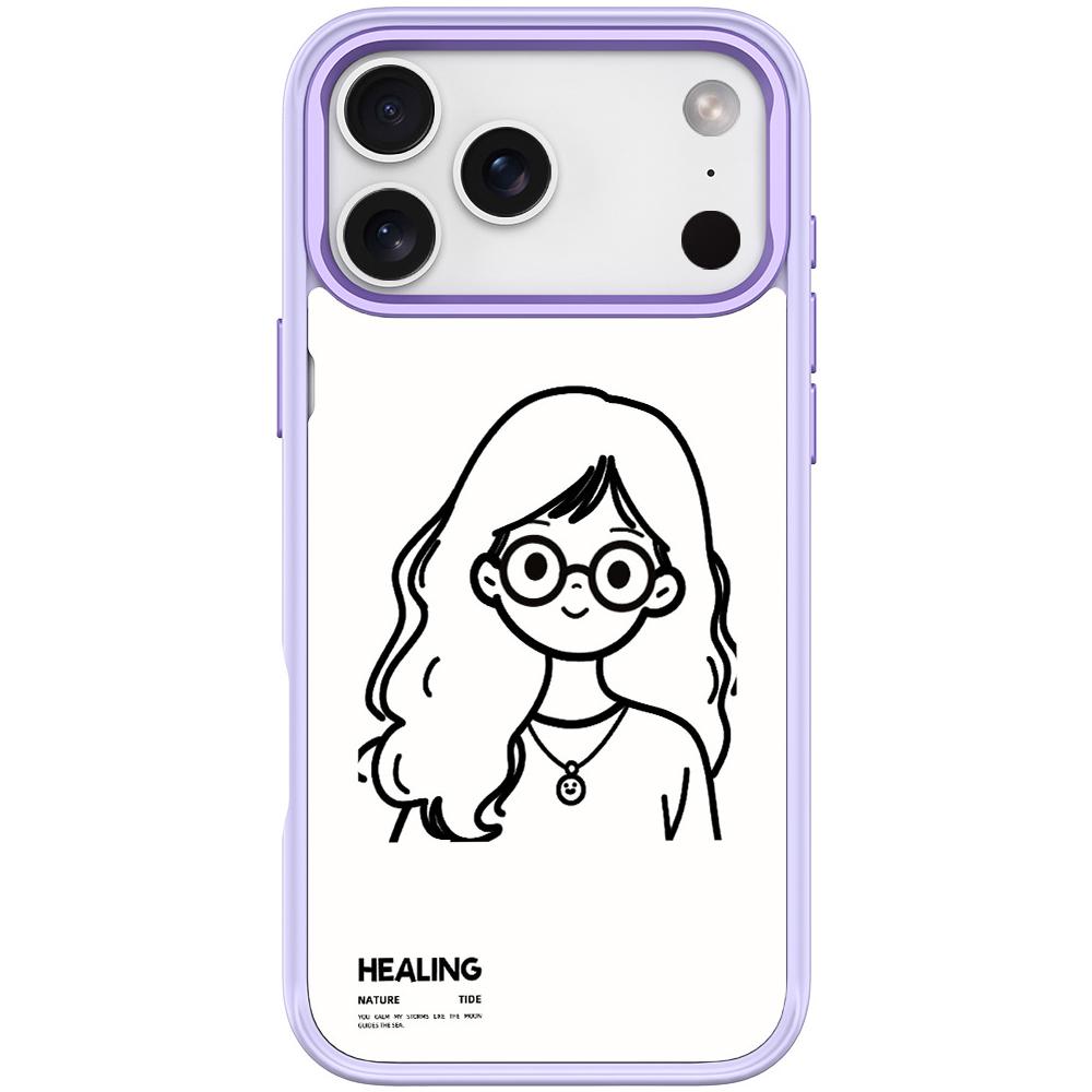 For iPhone 17 Pro Max Sketch Quiet Girl Pattern Magnetic Phone Case(Light Purple) - Shopkiz.com