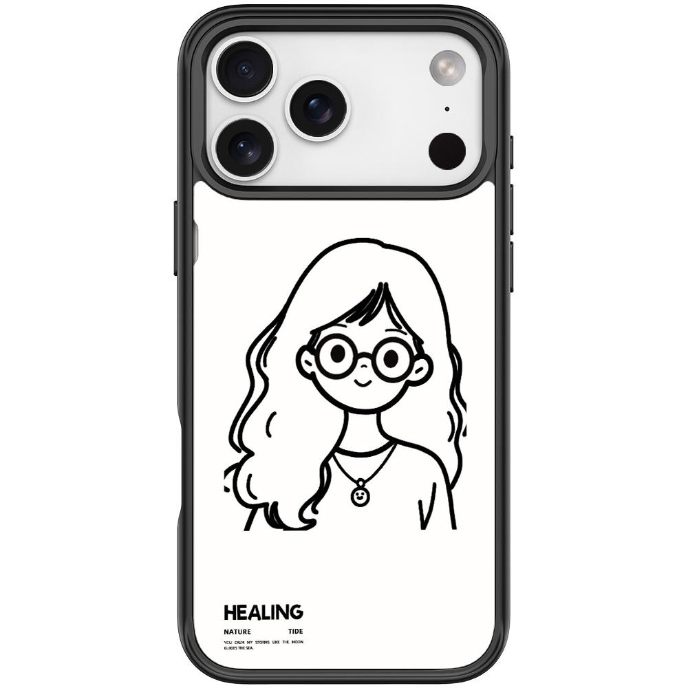 For iPhone 17 Pro Sketch Quiet Girl Pattern Magnetic Phone Case(Black) - Shopkiz.com