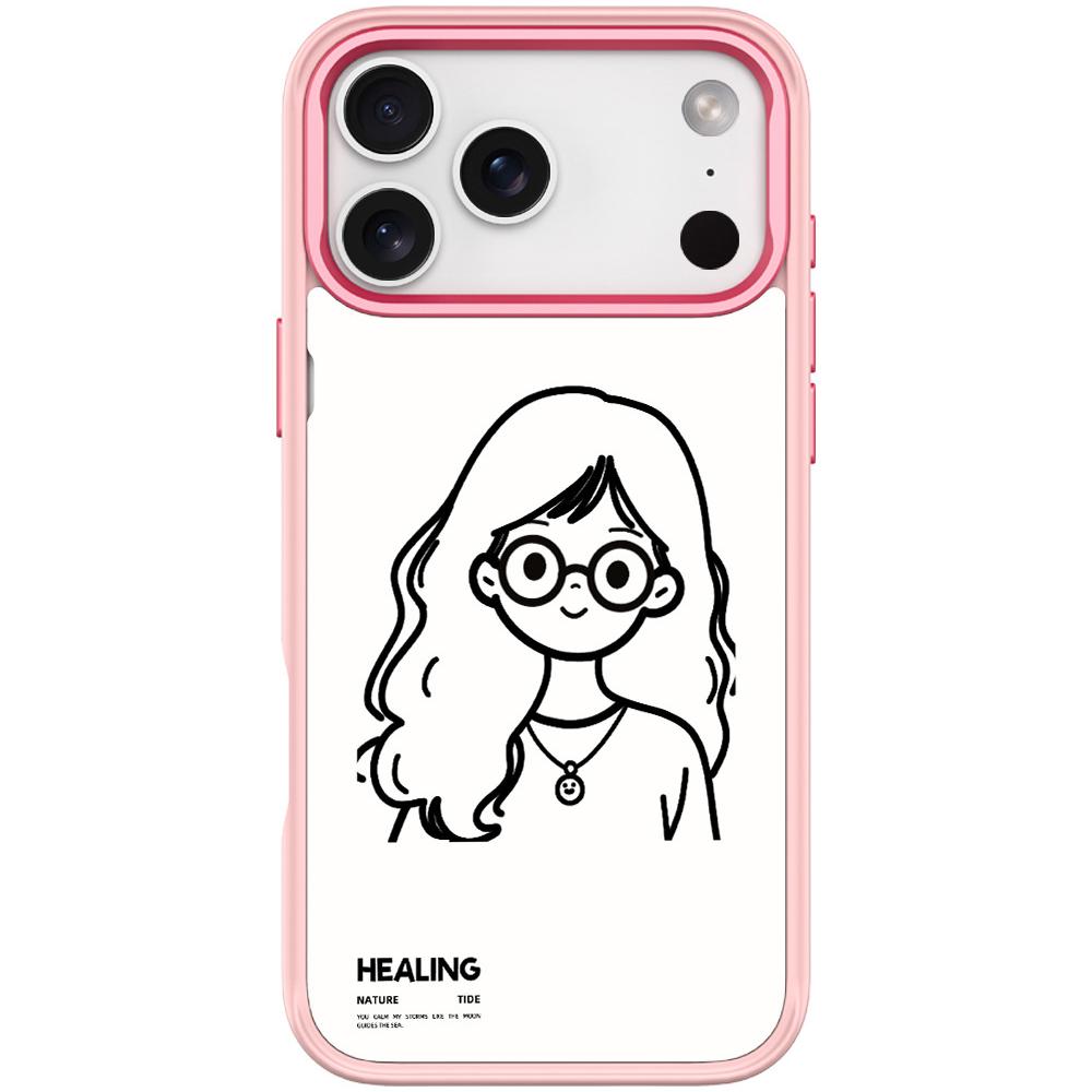 For iPhone 17 Pro Sketch Quiet Girl Pattern Magnetic Phone Case(Pink) - Shopkiz.com