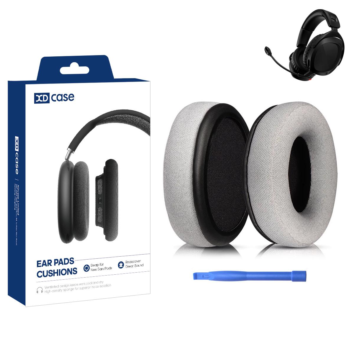 For HyperX Cloud II 2 / HyperX Cloud Series XDcase 1 Pair Headset Replacement Ear Pads with Prying Tool(Skin-Friendly Spliced Fabric-Light Gray) -