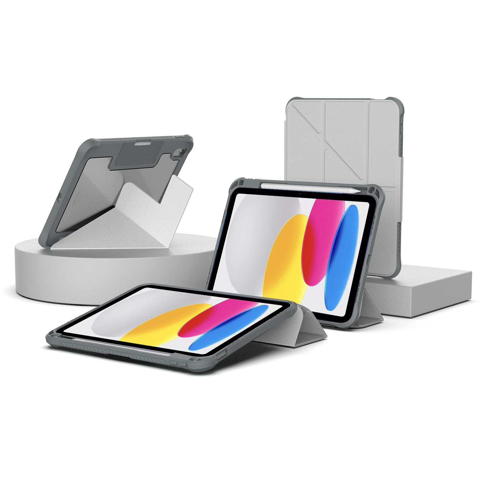 For iPad 2025 / 2022 Mutural LiShi Series Y-shaped Multi-fold Vegan Leather Tablet Case(White) - Shopkiz.com