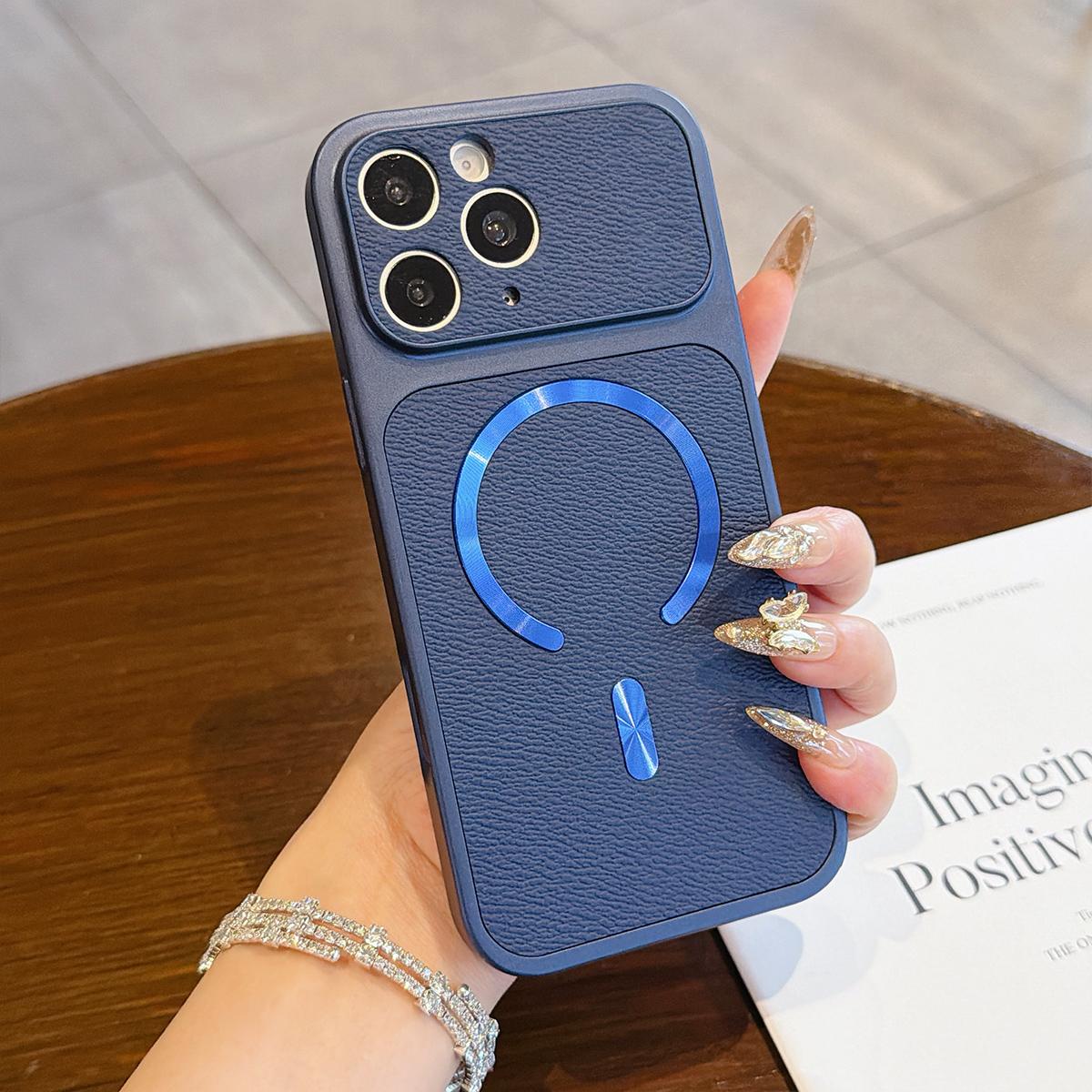 For iPhone 11 Pro Max Litchi Texture Vegan Leather Magnetic Phone Case(Blue) - Shopkiz.com