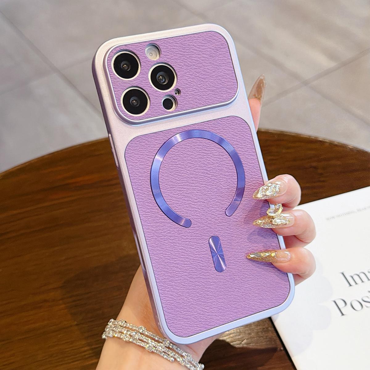 For iPhone 13 Pro Litchi Texture Vegan Leather Magnetic Phone Case(Purple) - Shopkiz.com
