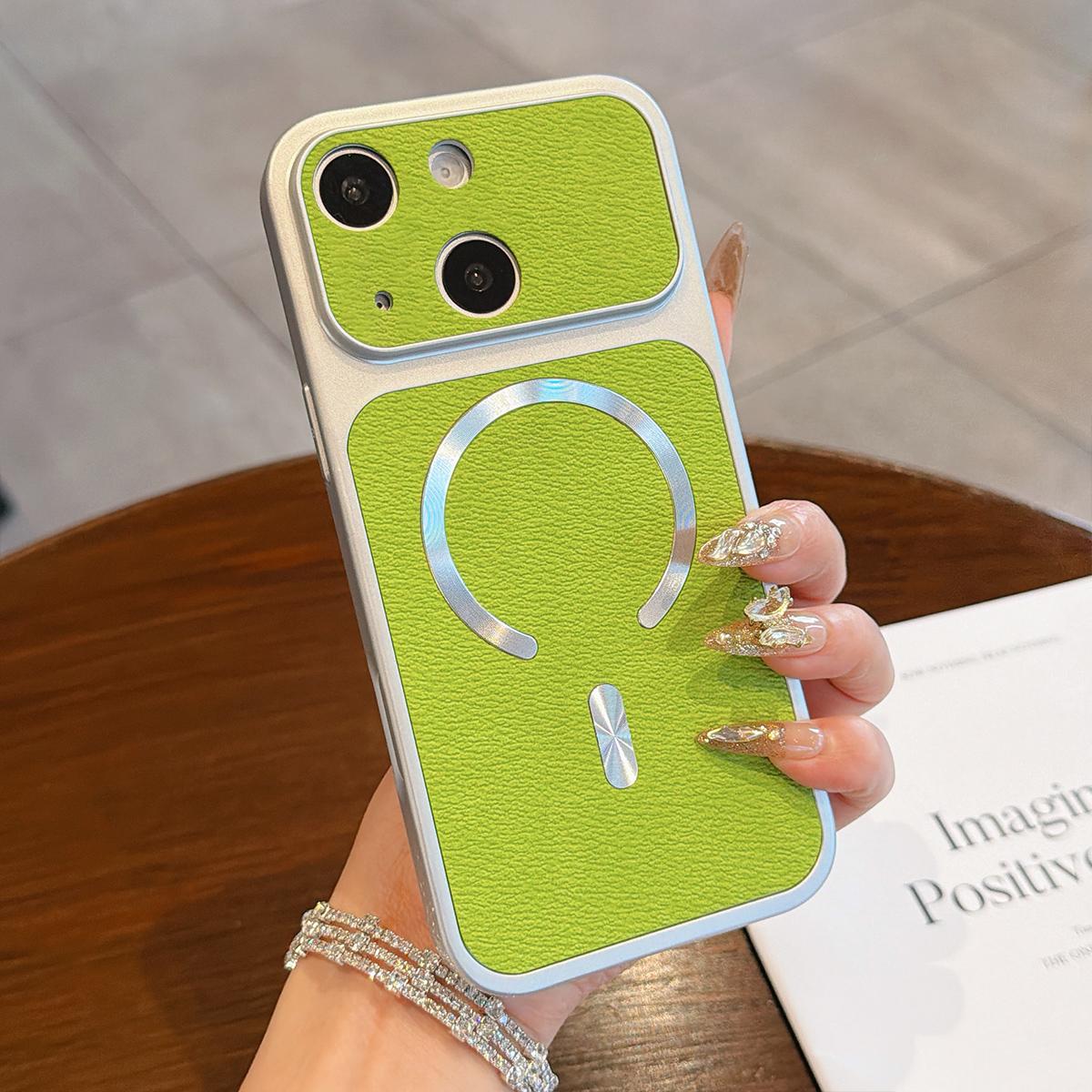 For iPhone 15 Litchi Texture Vegan Leather Magnetic Phone Case(Green) - Shopkiz.com