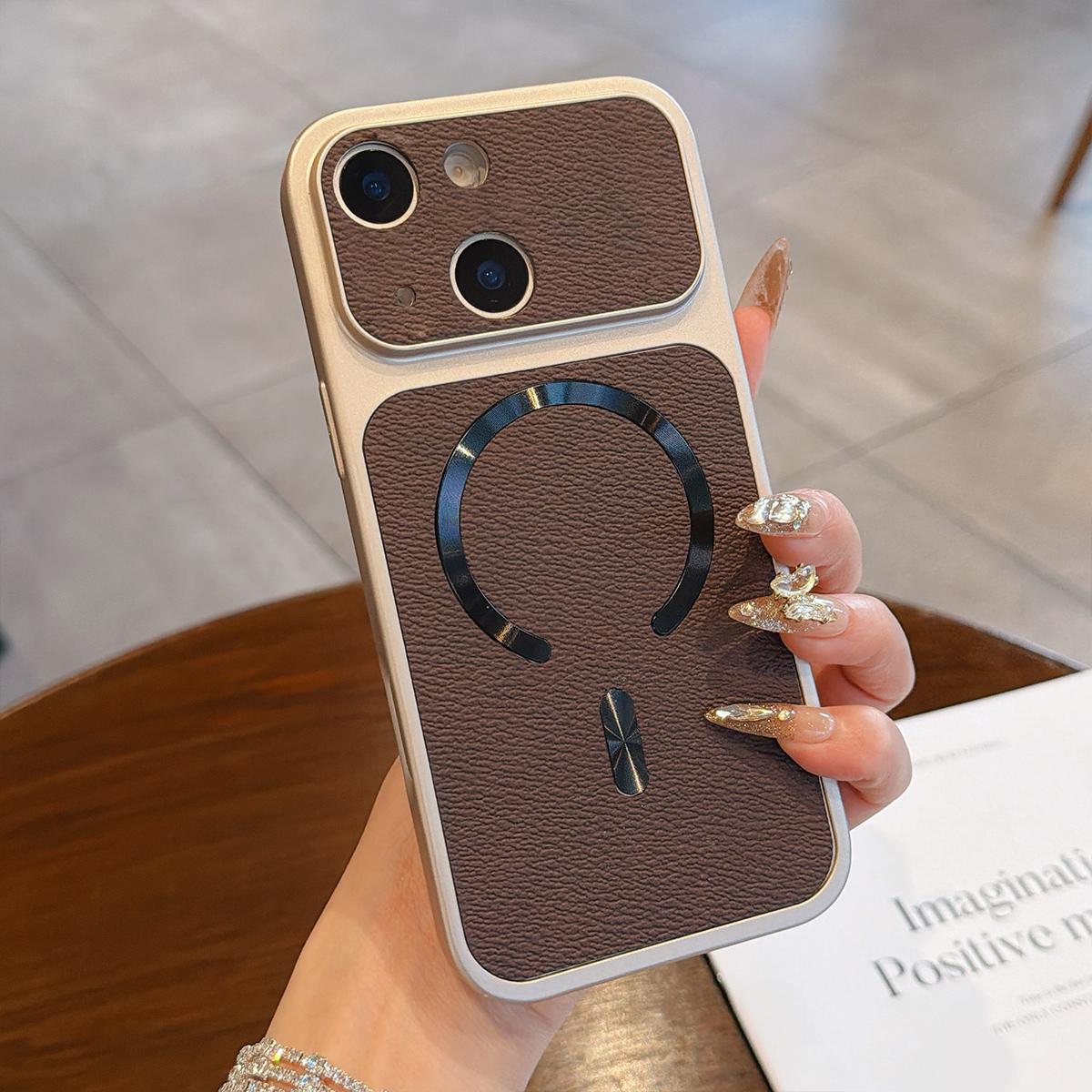 For iPhone 14 Plus Litchi Texture Vegan Leather Magnetic Phone Case(Brown) - Shopkiz.com