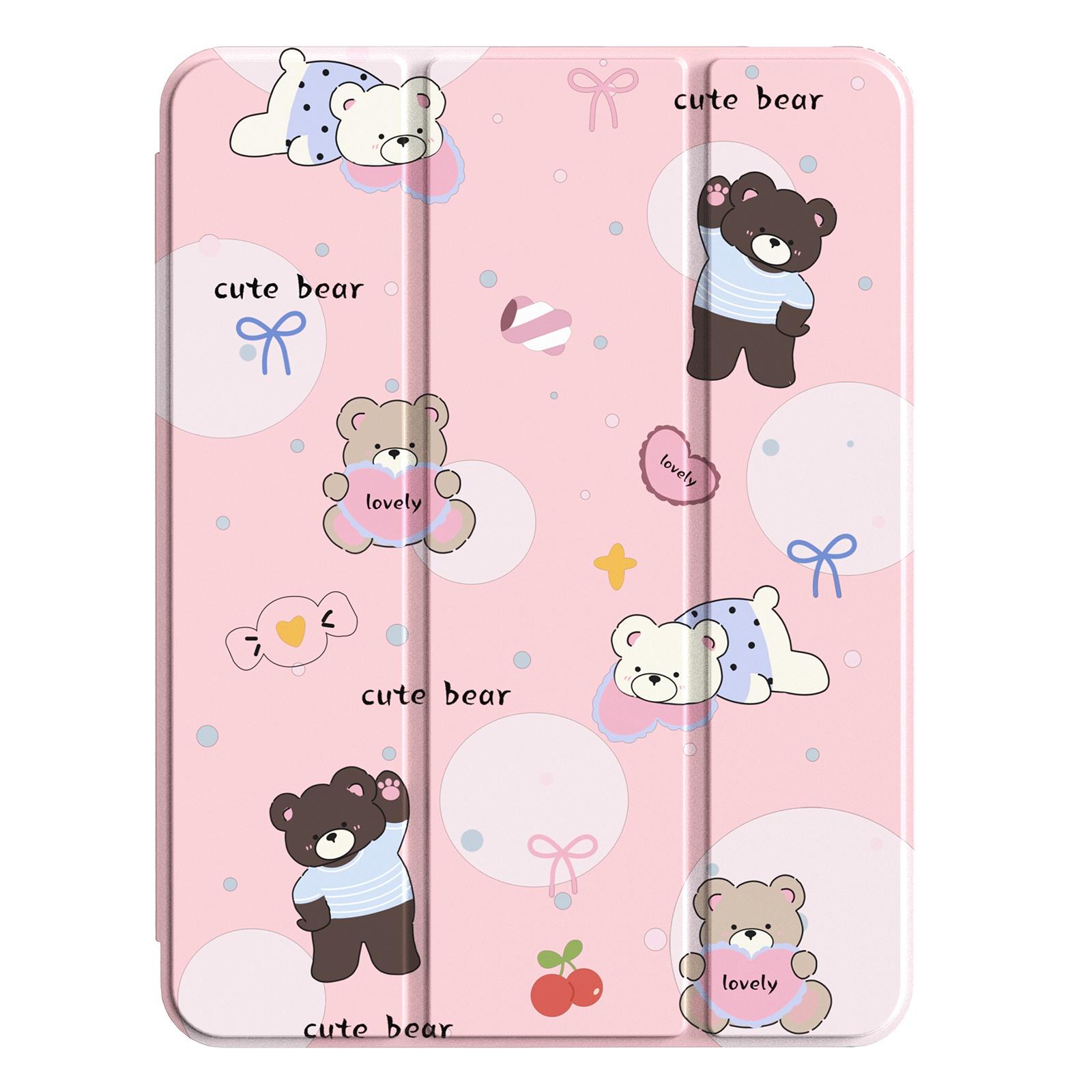 For iPad 2025 / 2022 Mutural XingYi Series Tri-fold Vegan Leather Tablet Case(Bear Pink) - Shopkiz.com