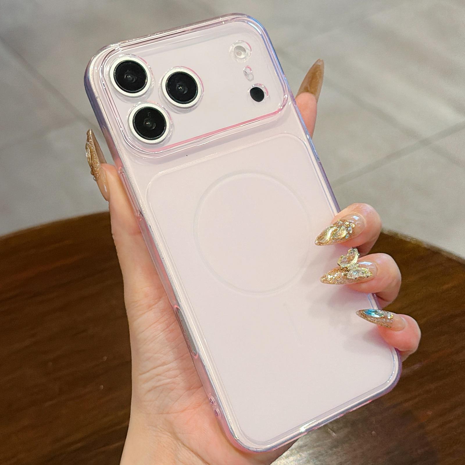 For iPhone 17 Pro Max Large Window Precision Hole Translucent Frosted TPU Phone Case(Pink) - Shopkiz.com