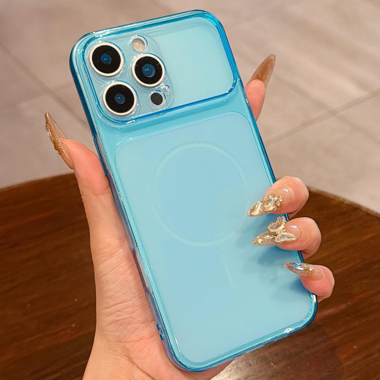 For iPhone 16 Pro Large Window Precision Hole Translucent Frosted TPU Phone Case(Blue) - Shopkiz.com