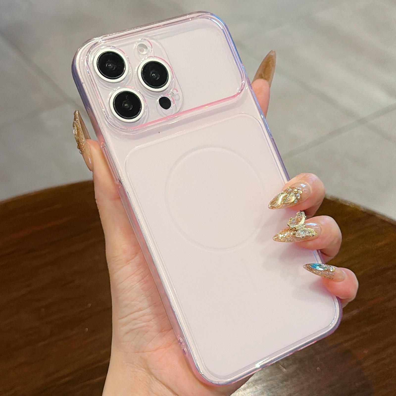 For iPhone 12 Pro Max Large Window Precision Hole Translucent Frosted TPU Phone Case(Pink) - Shopkiz.com