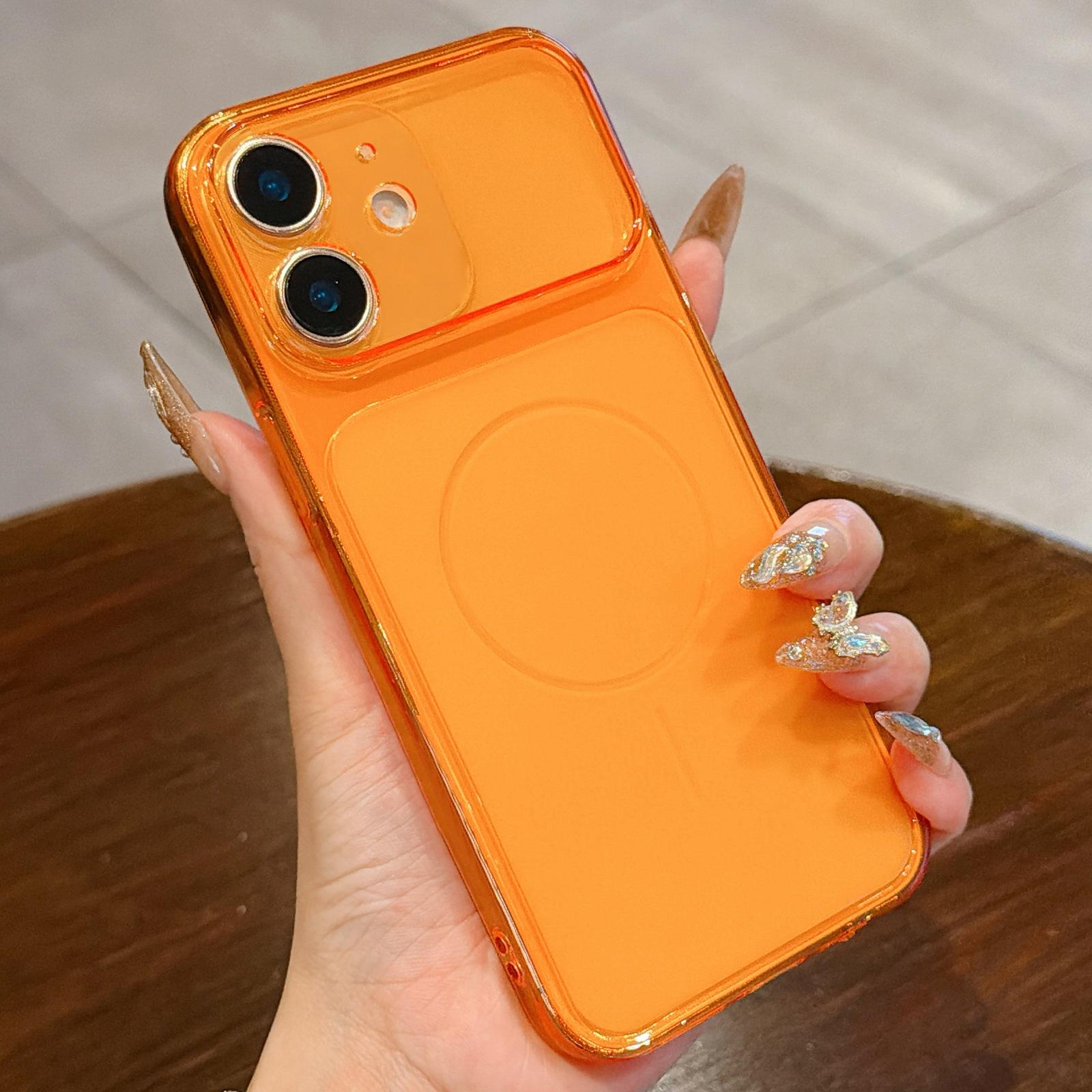 For iPhone 12 Large Window Precision Hole Translucent Frosted TPU Phone Case(Orange) - Shopkiz.com