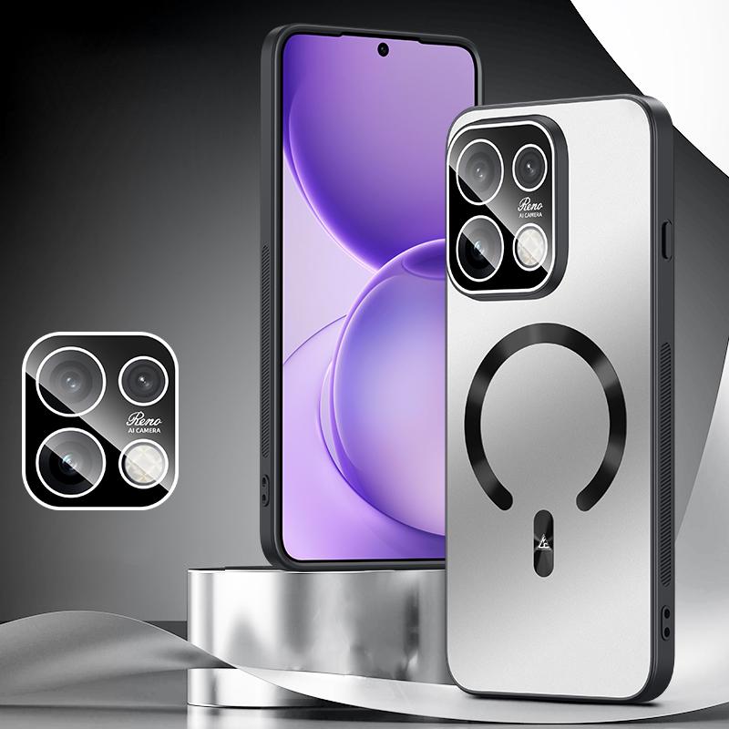For OPPO Reno16 Pro 5G Global Ice Magnetic Explosion-proof Lens Film PC Phone Case(Space Silver) - Shopkiz.com