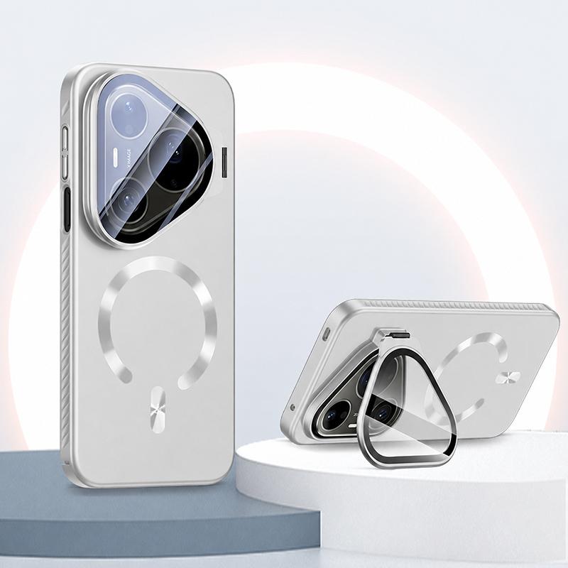 For Huawei Pura 90 Pro 5G Ice Crystal Solid Color U-Shaped Magnetic Invisible Lens Holder Frosted Phone Case(Silver) - Shopkiz.com