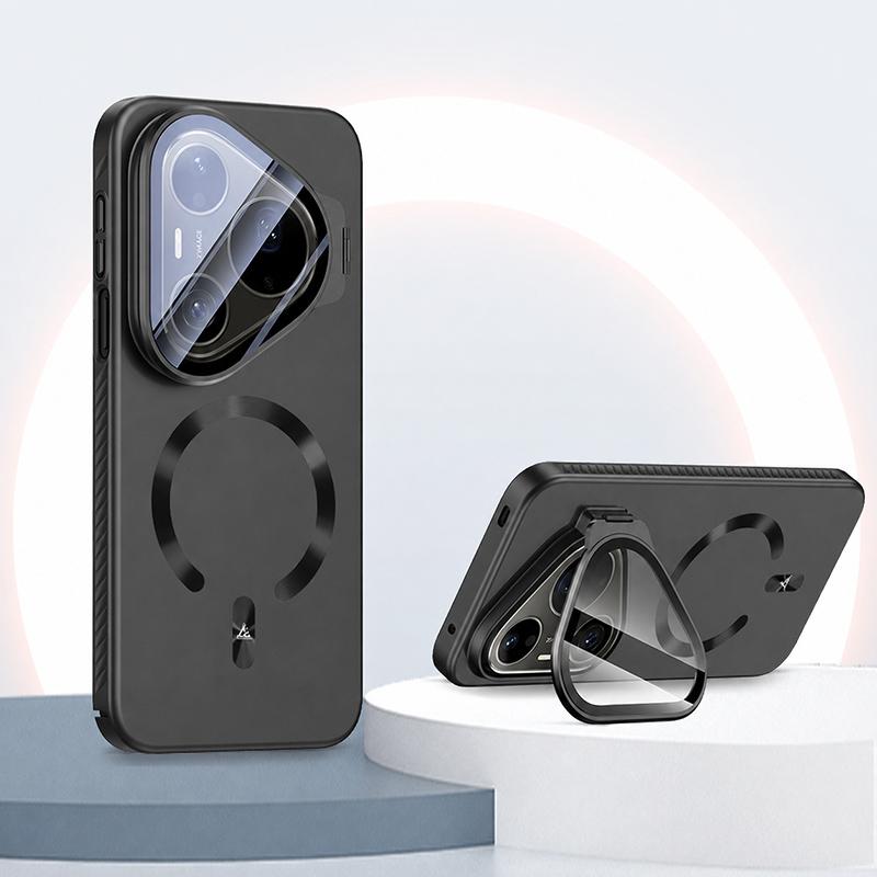 For Huawei Pura 90 Pro 5G Ice Crystal Solid Color U-Shaped Magnetic Invisible Lens Holder Frosted Phone Case(Black) - Shopkiz.com