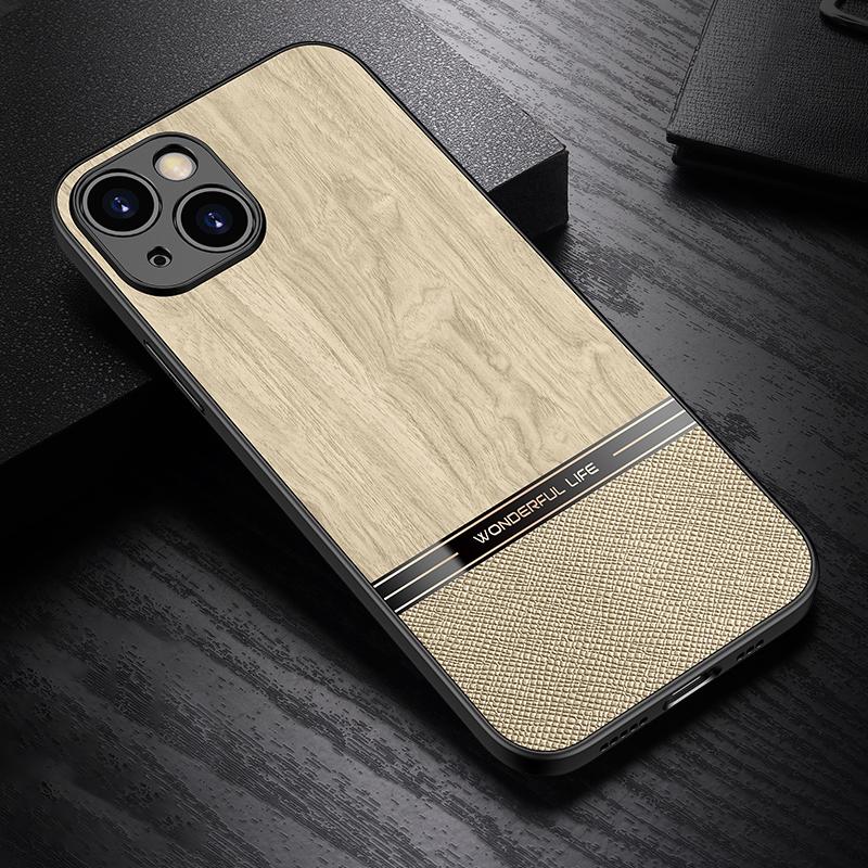 For iPhone 14 Bionic Tree Texture Full Coverage Phone Case(Beige) - Shopkiz.com