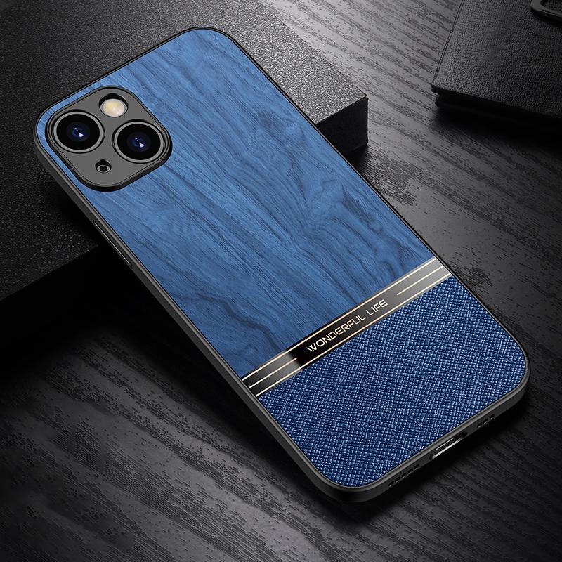 For iPhone 14 Plus Bionic Tree Texture Full Coverage Phone Case(Blue) - Shopkiz.com