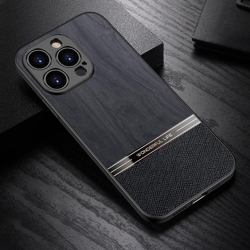 For iPhone 14 Pro Bionic Tree Texture Full Coverage Phone Case(Black) - Shopkiz.com