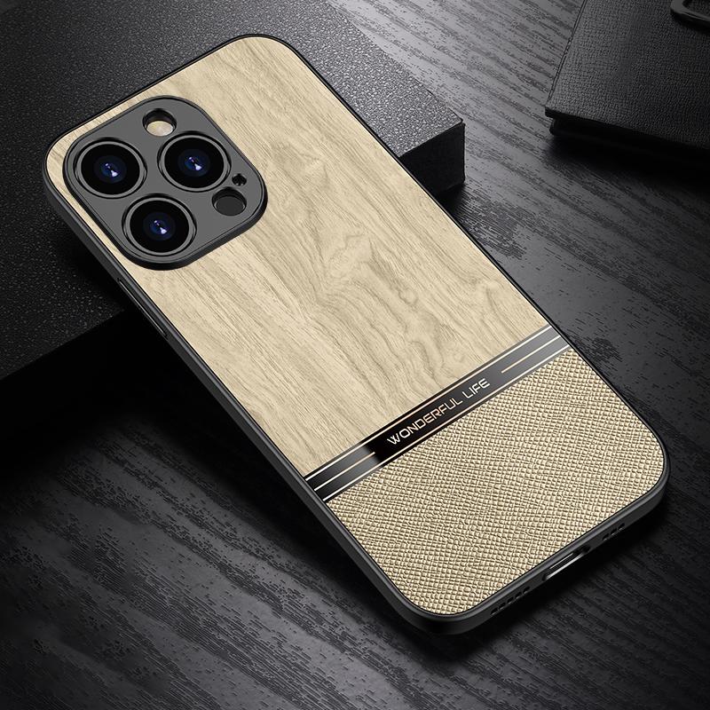 For iPhone 14 Pro Max Bionic Tree Texture Full Coverage Phone Case(Beige) - Shopkiz.com