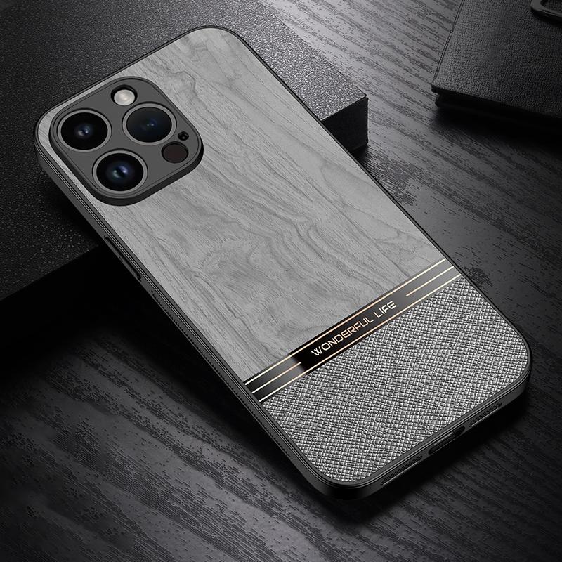 For iPhone 15 Pro Bionic Tree Texture Full Coverage Phone Case(Grey) - Shopkiz.com