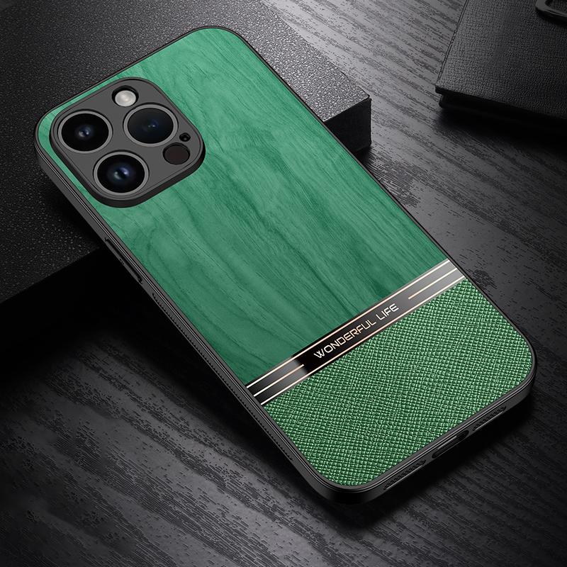 For iPhone 15 Pro Bionic Tree Texture Full Coverage Phone Case(Green) - Shopkiz.com