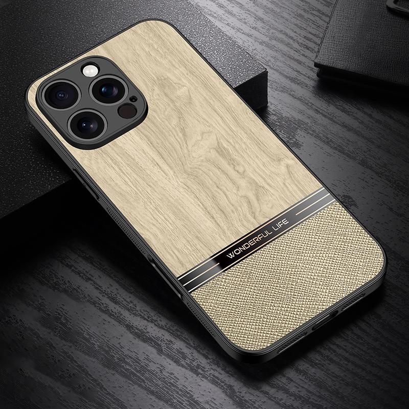 For iPhone 16 Pro Max Bionic Tree Texture Full Coverage Phone Case(Beige) - Shopkiz.com