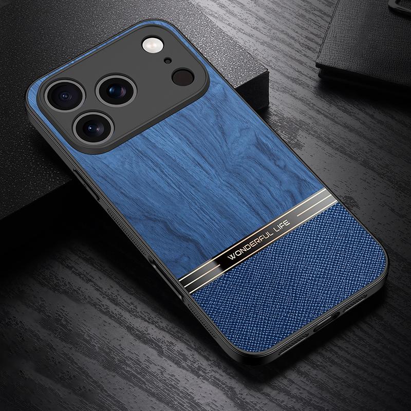 For iPhone 17 Pro Bionic Tree Texture Full Coverage Phone Case(Blue) - Shopkiz.com