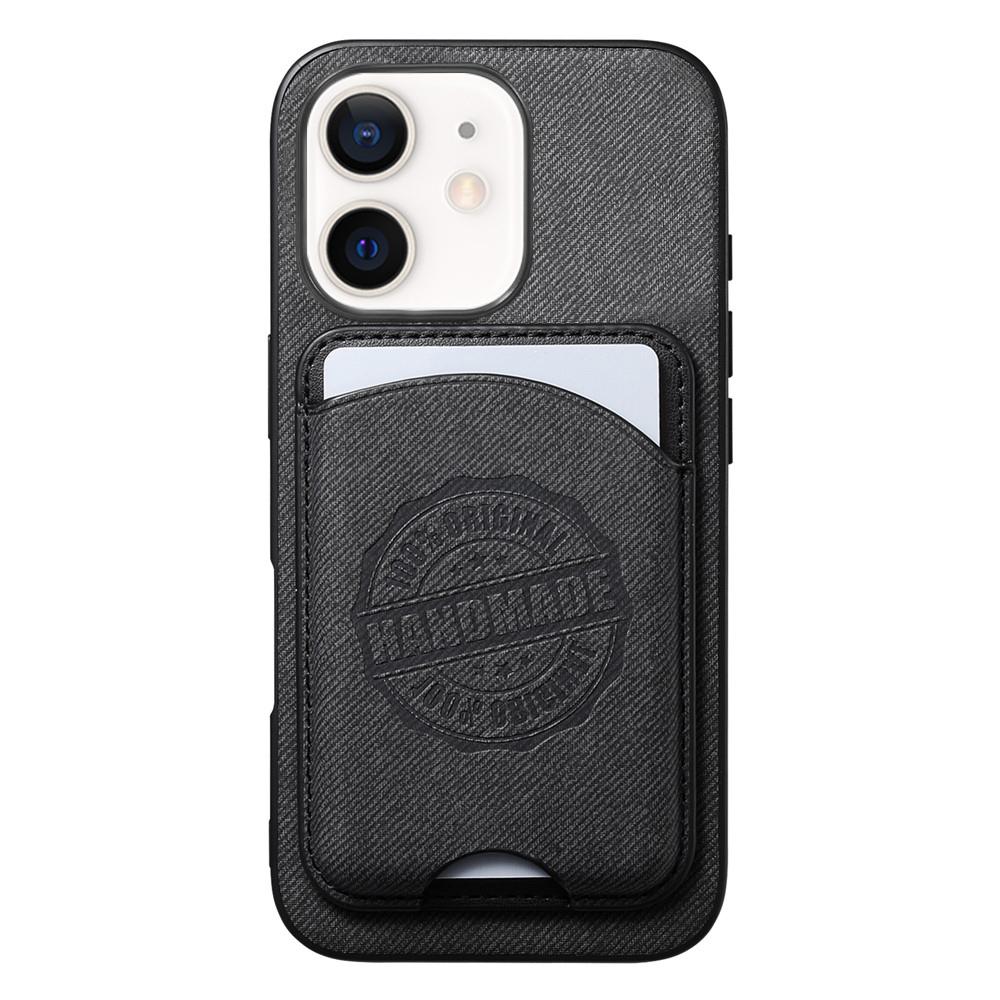 For iPhone 12 mini Twill Texture Vegan Leather Magnetic Phone Cover with Detachable Card Holder(Black) - Shopkiz.com