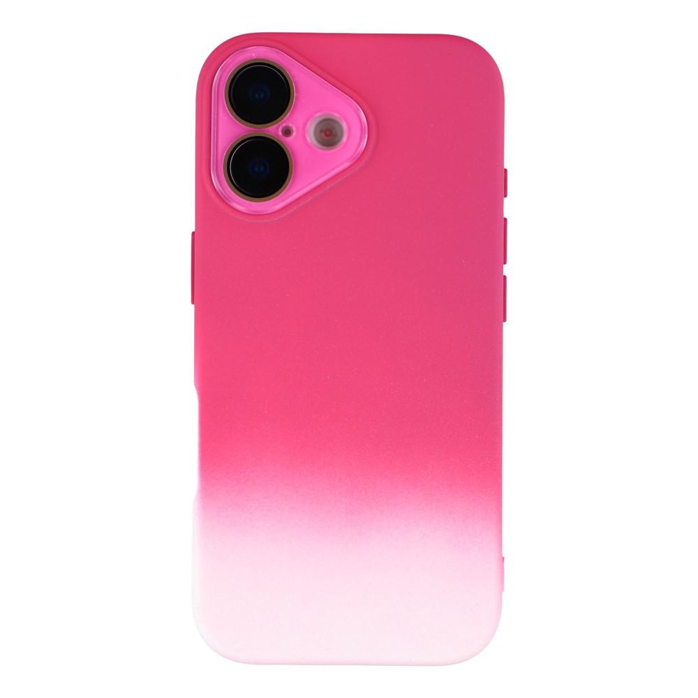 For iPhone 16 Dual-Color Gradient TPU + Fiber Lining Phone Case with Lens Protector(Rose Red Gradient) - Shopkiz.com