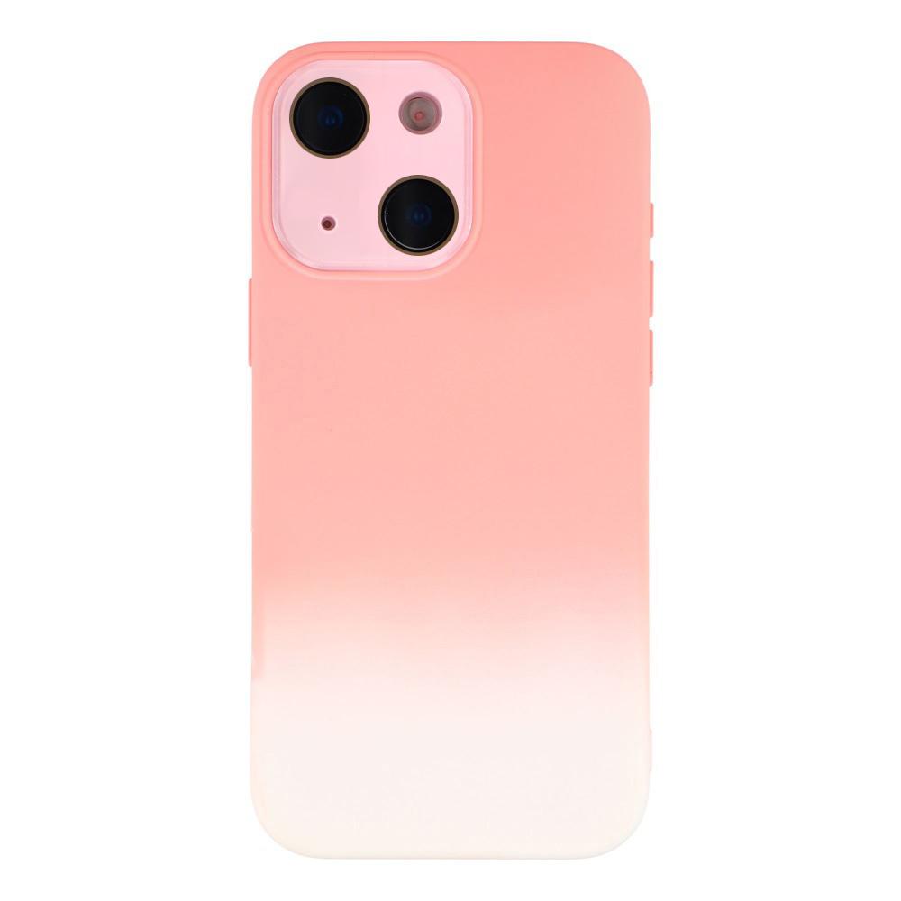 For iPhone 14 Plus Dual-Color Gradient TPU + Fiber Lining Phone Case with Lens Protector(Orange Gradient) - Shopkiz.com
