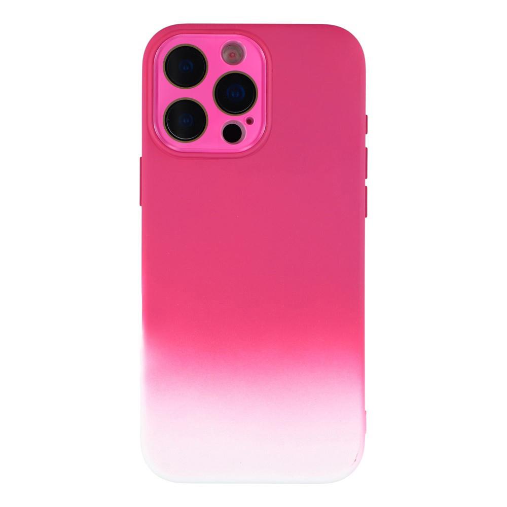 For iPhone 14 Pro Dual-Color Gradient TPU + Fiber Lining Phone Case with Lens Protector(Rose Red Gradient) - Shopkiz.com