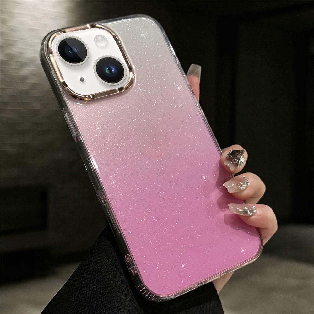 For iPhone 14 Plus IMD Gradient Glitter PC + TPU Shockproof Phone Case(Pink) - Shopkiz.com