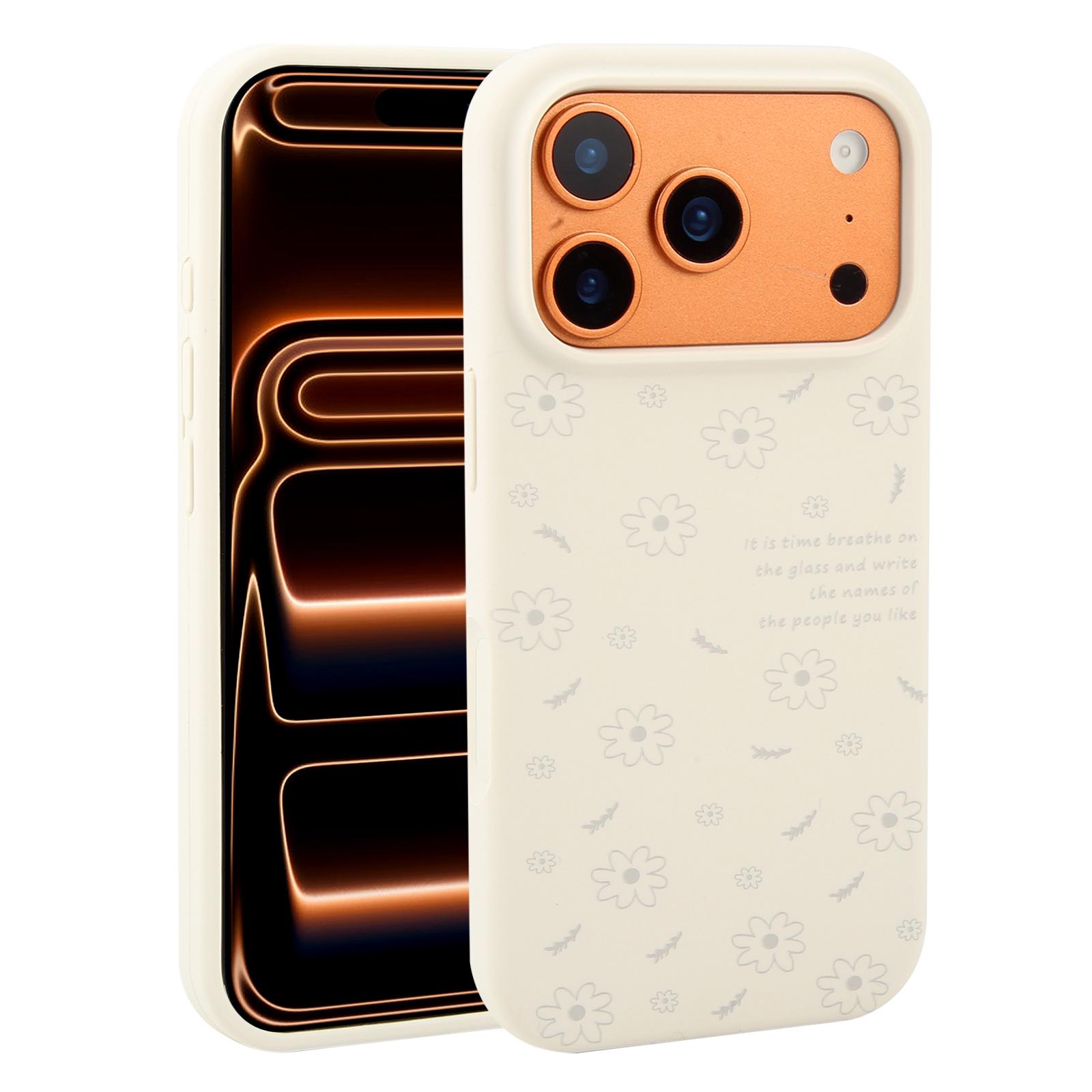 For iPhone 17 Pro Large Hole Daisy Floral Printed Liquid Silicone Phone Case(Grey) - Shopkiz.com