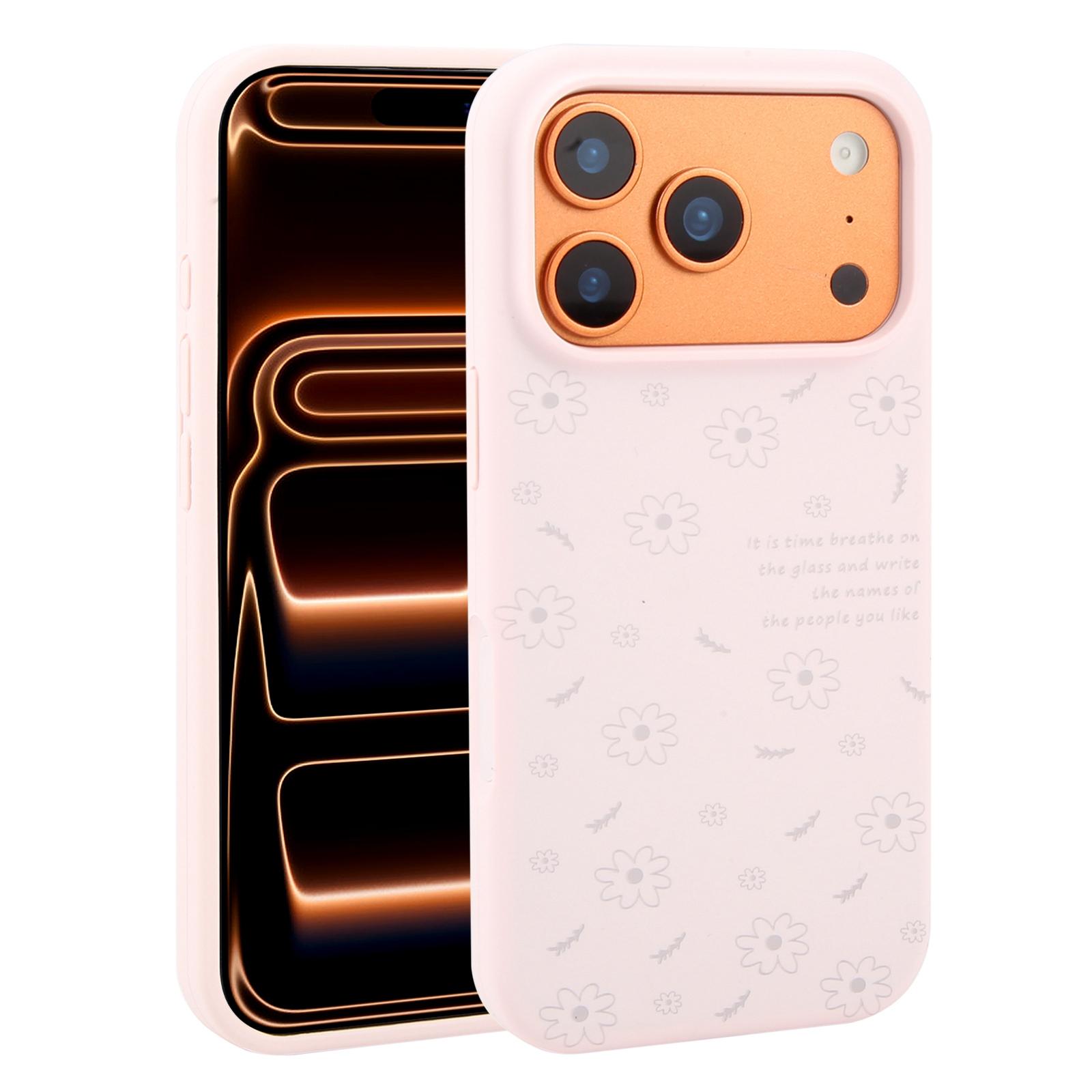 For iPhone 17 Pro Large Hole Daisy Floral Printed Liquid Silicone Phone Case(Dusty Pink) - Shopkiz.com