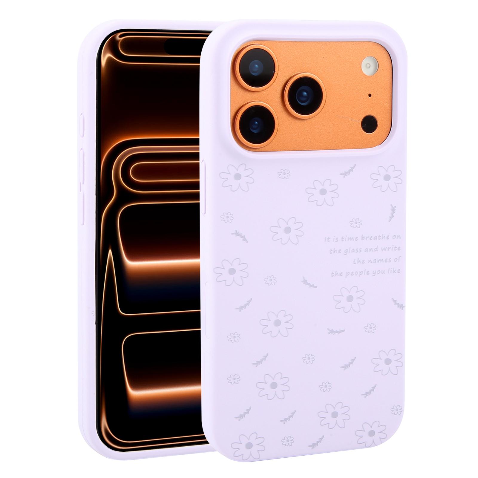 For iPhone 17 Pro Large Hole Daisy Floral Printed Liquid Silicone Phone Case(Lilac Purple) - Shopkiz.com