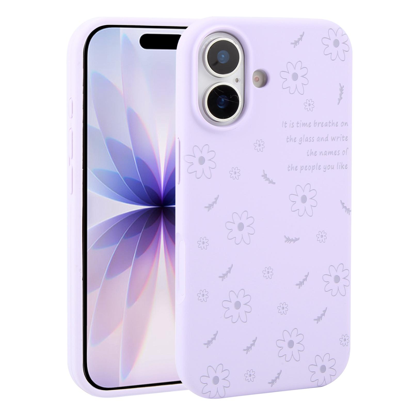 For iPhone 17 Large Hole Daisy Floral Printed Liquid Silicone Phone Case(Lilac Purple) - Shopkiz.com