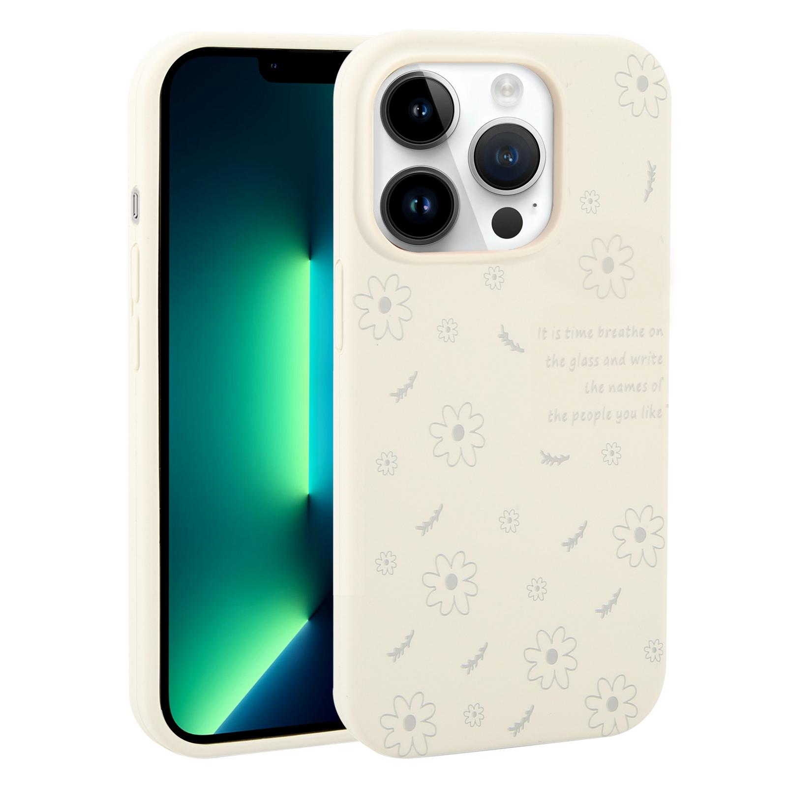 For iPhone 13 Pro Max Large Hole Daisy Floral Printed Liquid Silicone Phone Case(Grey) - Shopkiz.com