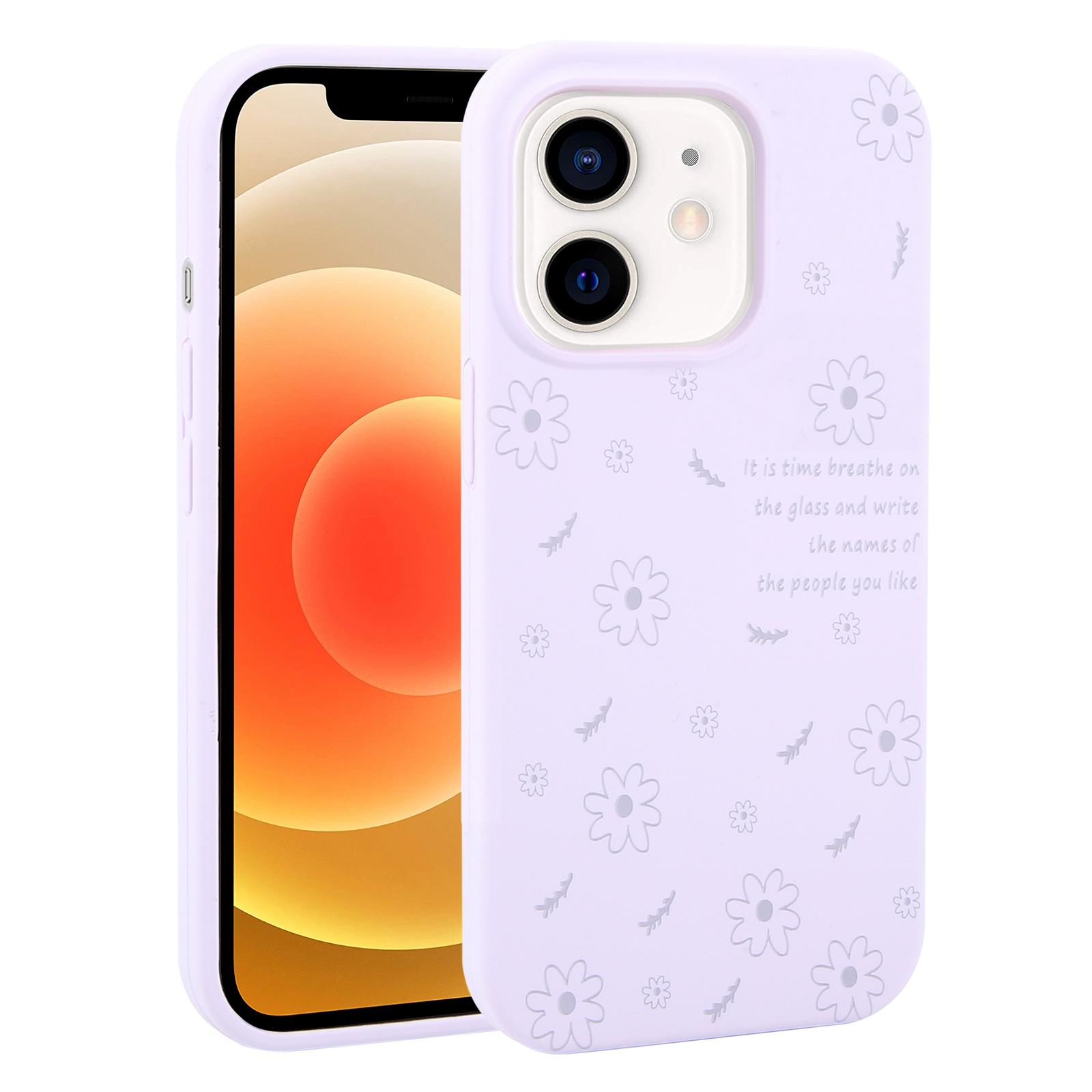 For iPhone 12 Large Hole Daisy Floral Printed Liquid Silicone Phone Case(Lilac Purple) - Shopkiz.com