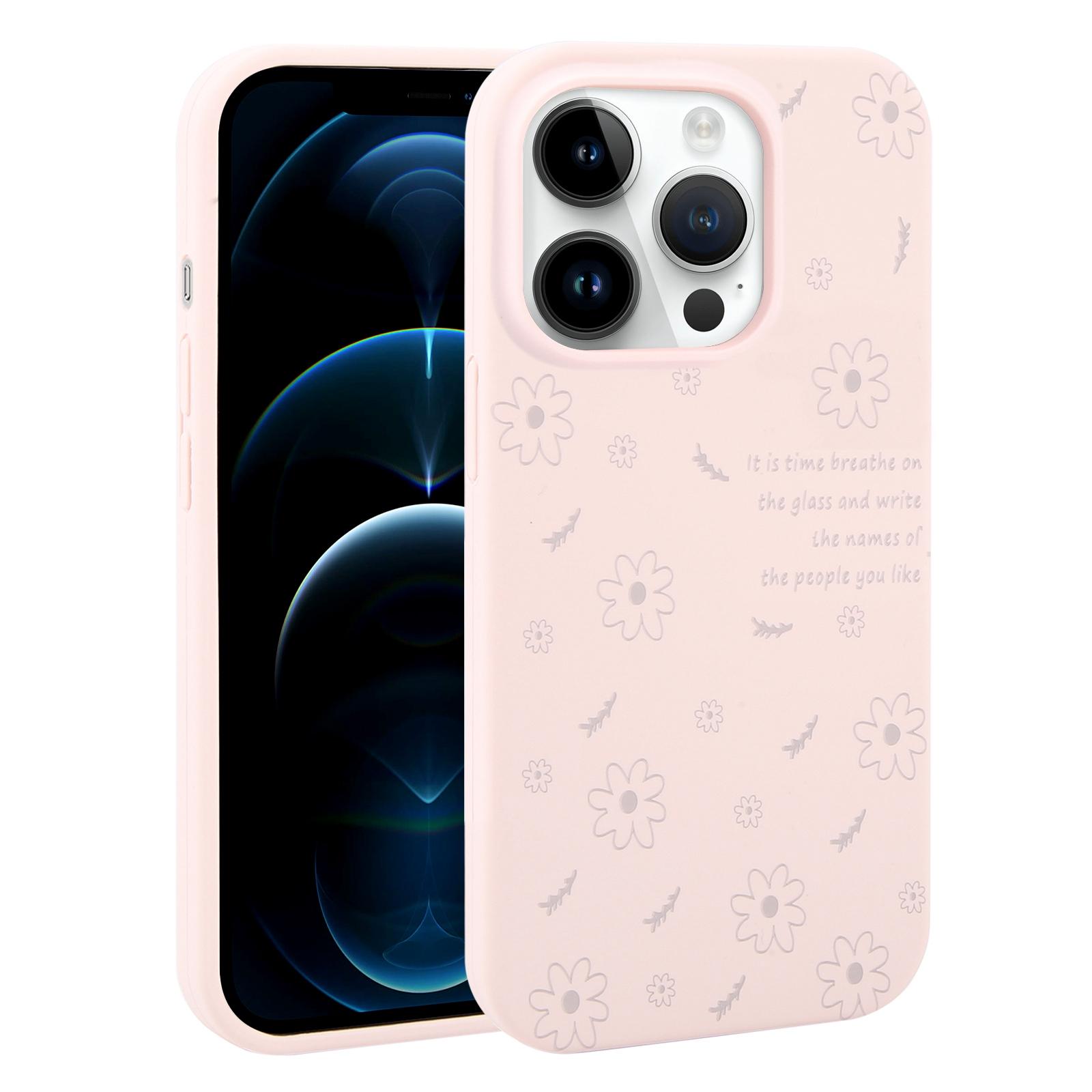 For iPhone 12 Pro Max Large Hole Daisy Floral Printed Liquid Silicone Phone Case(Dusty Pink) - Shopkiz.com