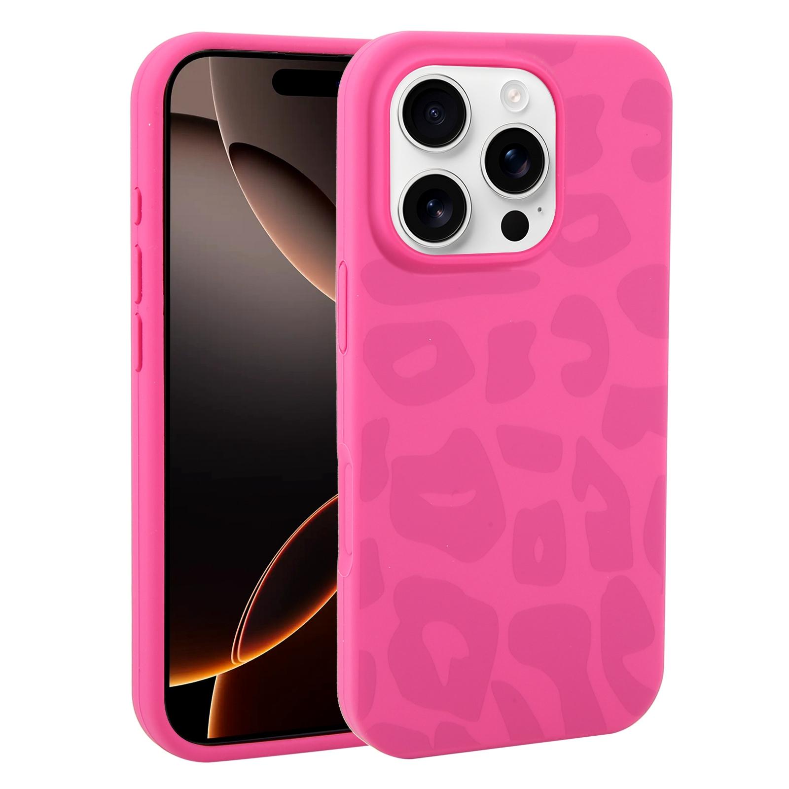 For iPhone 16 Pro Max Large Hole Leopard Print Liquid Silicone Phone Case(Magenta Dragon Fruit) - Shopkiz.com