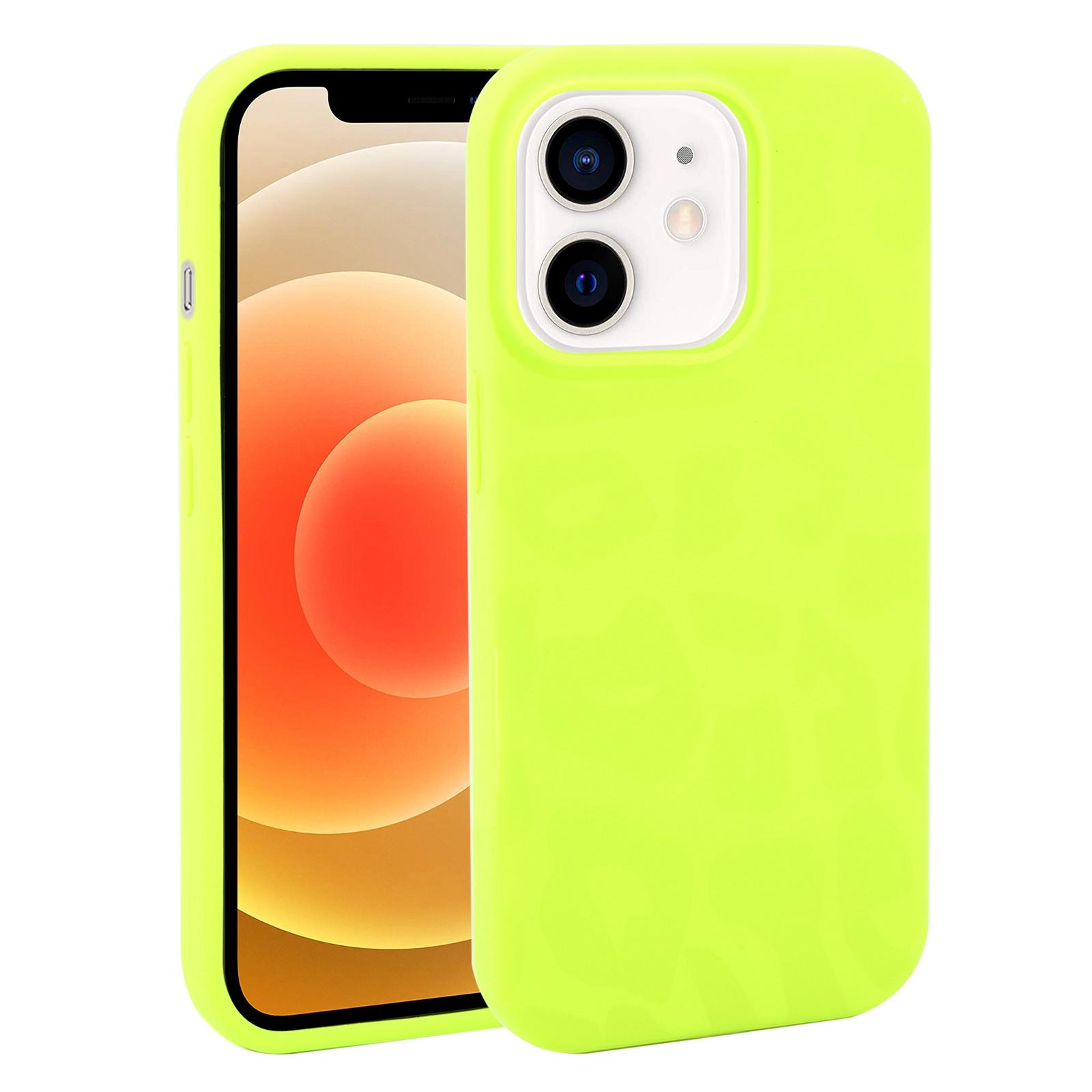 For iPhone 12 Large Hole Leopard Print Liquid Silicone Phone Case(Bright Green) - Shopkiz.com