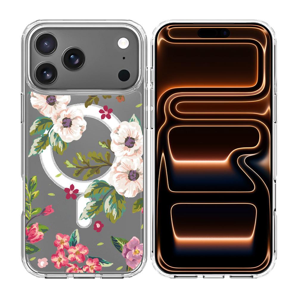 For iPhone 17 Pro Pattern Printing TPU + PC Magnetic Shockproof Phone Case(Purple White 017) - Shopkiz.com