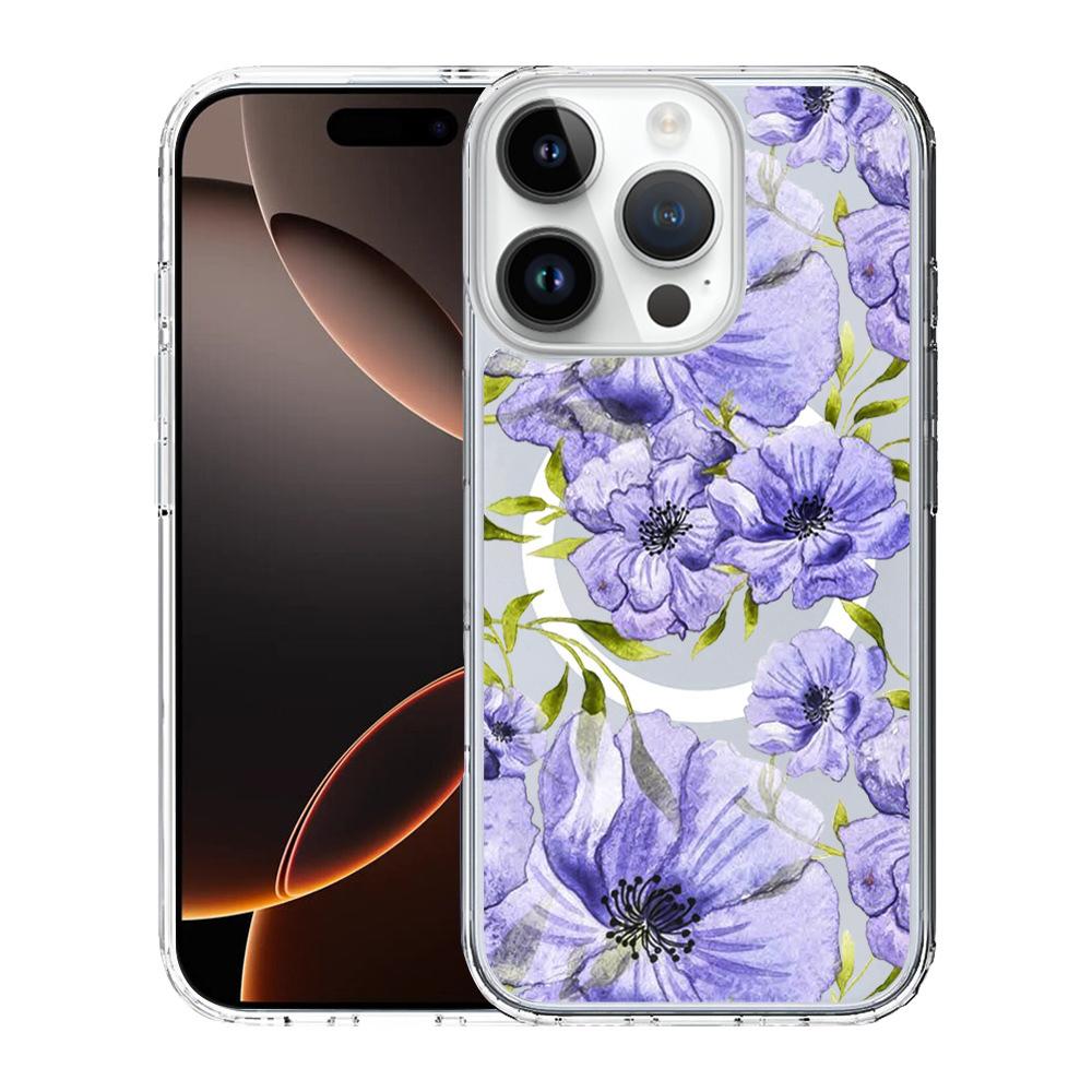For iPhone 16 Pro Max Pattern Printing TPU + PC Magnetic Shockproof Phone Case(Purple 001) - Shopkiz.com