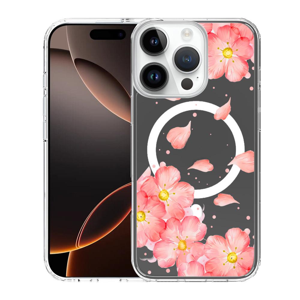 For iPhone 16 Pro Max Pattern Printing TPU + PC Magnetic Shockproof Phone Case(Pink 015) - Shopkiz.com