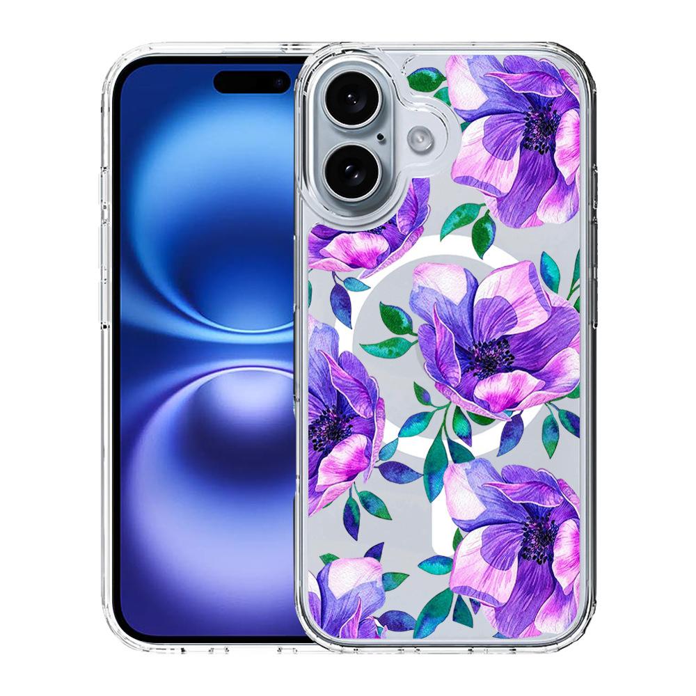 For iPhone 16 Plus Pattern Printing TPU + PC Magnetic Shockproof Phone Case(Purple 004) - Shopkiz.com