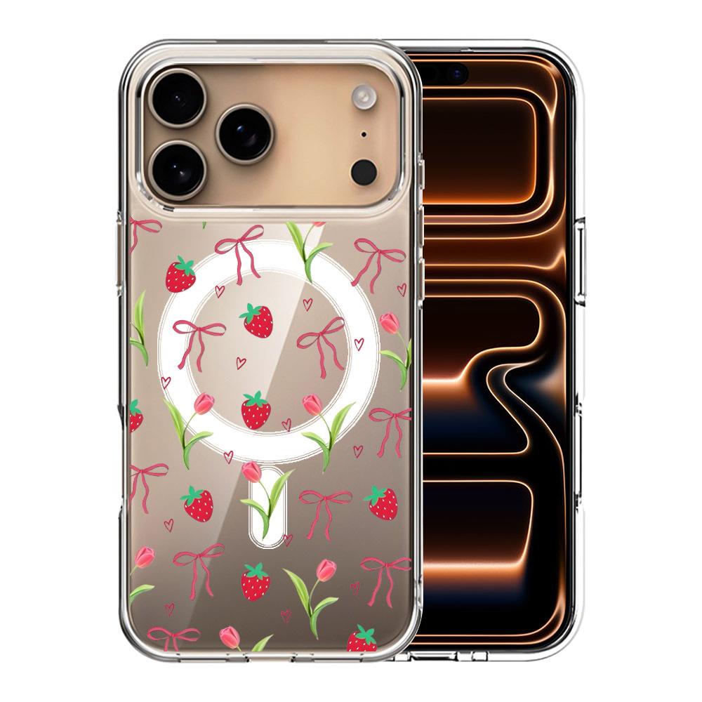For iPhone 17 Pro Max Pattern Printing TPU + PC Magnetic Shockproof Phone Case(Strawberry 027) - Shopkiz.com