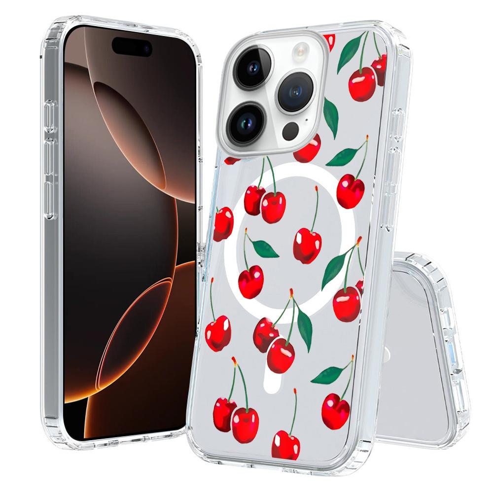 For iPhone 16 Pro Pattern Printing TPU + PC Magnetic Shockproof Phone Case(Cherry 030) - Shopkiz.com
