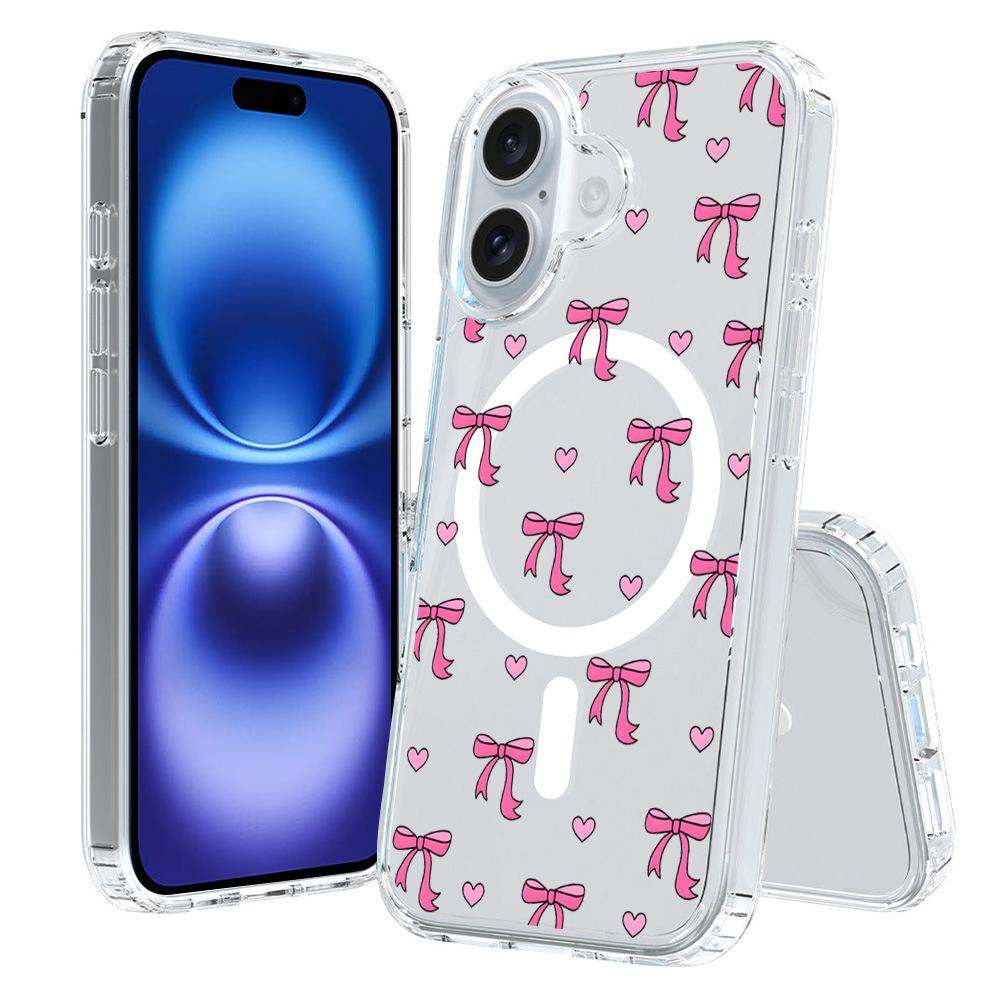For iPhone 16 Plus Pattern Printing TPU + PC Magnetic Shockproof Phone Case(Bow 029) - Shopkiz.com