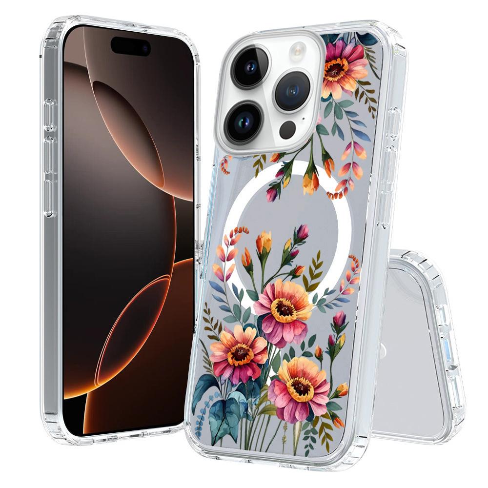 For iPhone 16 Pro Pattern Printing TPU + PC Magnetic Shockproof Phone Case(Flower 038) - Shopkiz.com